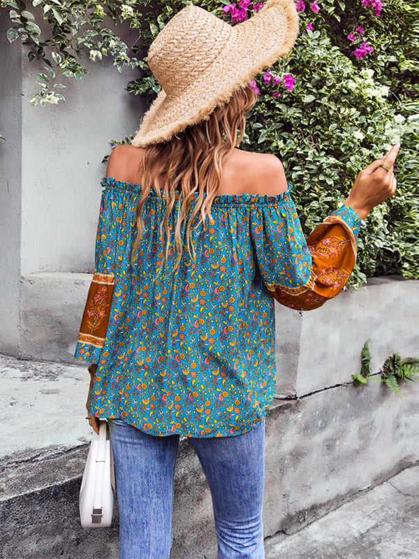 Fudus | Bohemian Print Loose Schulterfrei Shirt