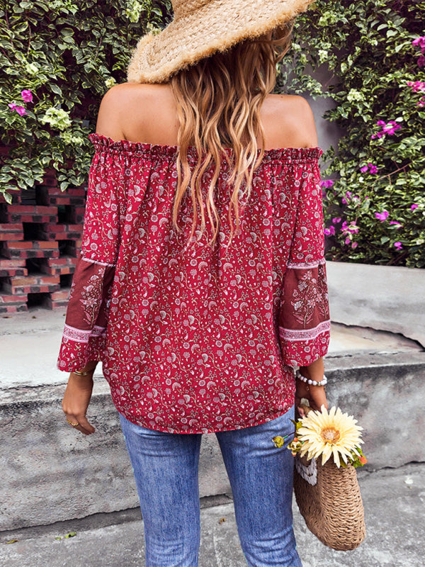Fudus | Bohemian Print Loose Schulterfrei Shirt
