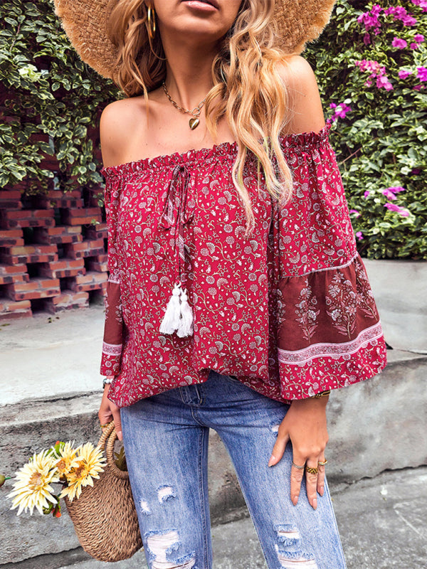 Fudus | Bohemian Print Loose Schulterfrei Shirt