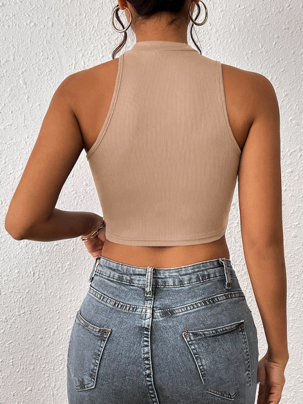 Fudus | Gestrickter Rundhalsausschnitt Asymmetrisches Crop Top