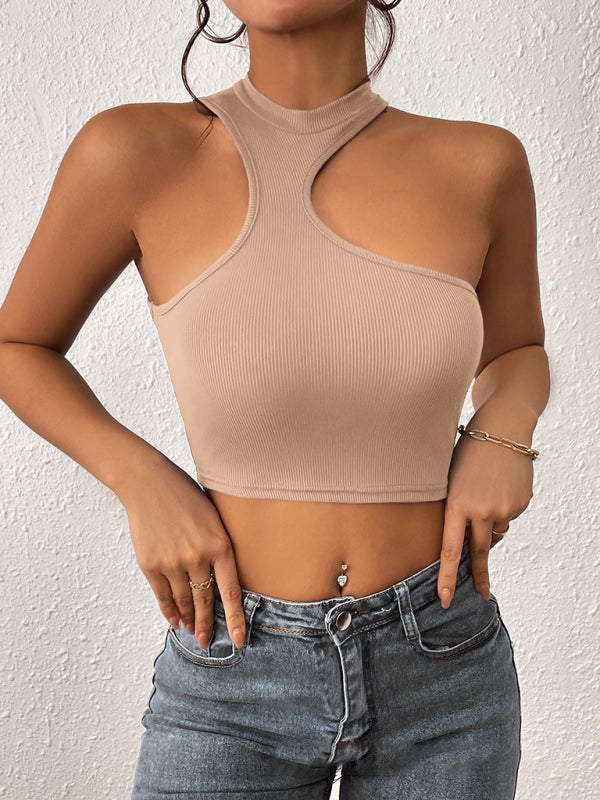 Fudus | Gestrickter Rundhalsausschnitt Asymmetrisches Crop Top