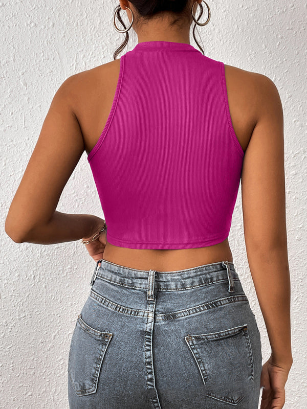 Fudus | Gestrickter Rundhalsausschnitt Asymmetrisches Crop Top