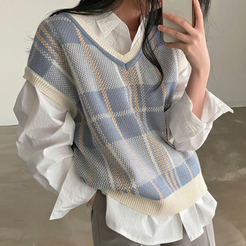 Dejan | Karierte Pullover-Weste mit V-Ausschnitt für Frauen
