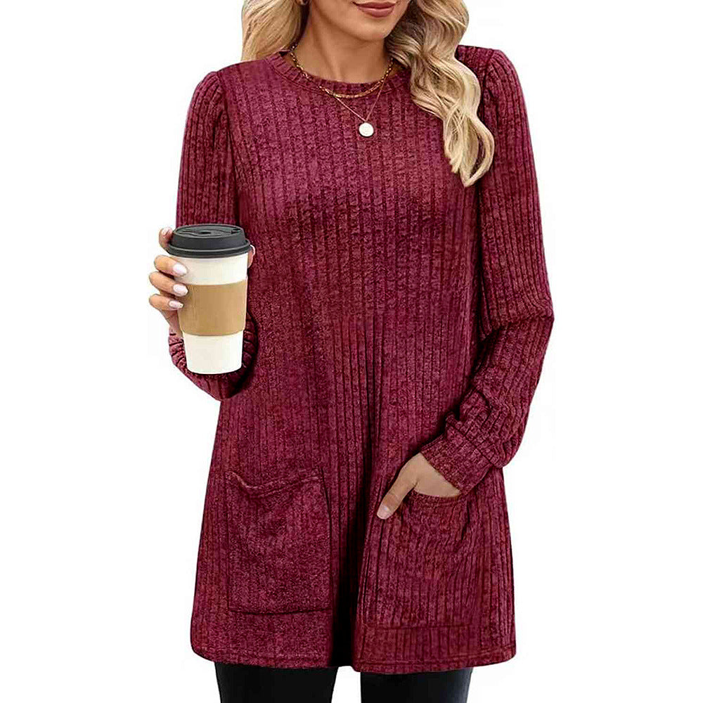 Bjarke | Herbst und Winter neue halblange Pullover Kleid Frau