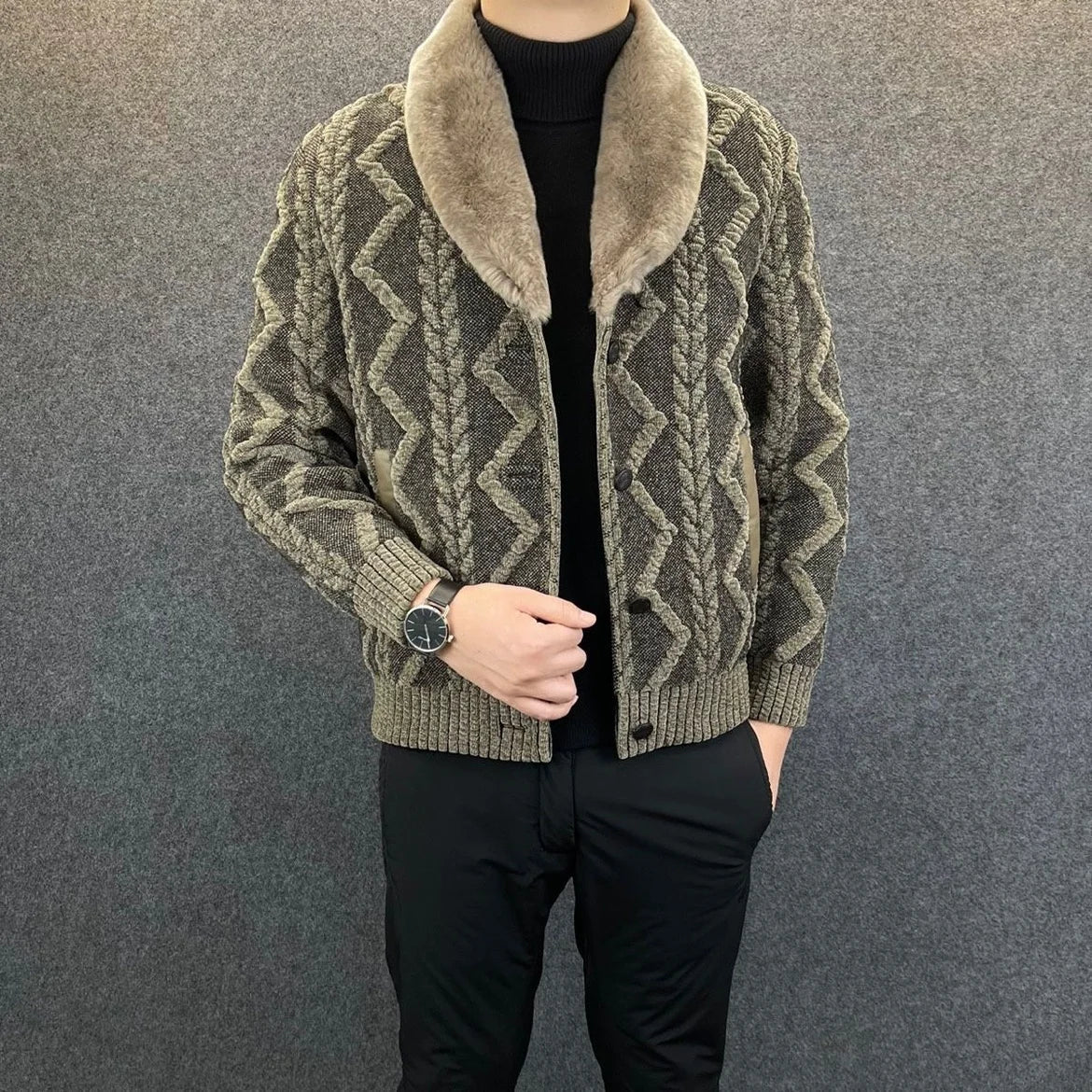 Modische Wendestrickjacke für Herren für den Winter - Robin