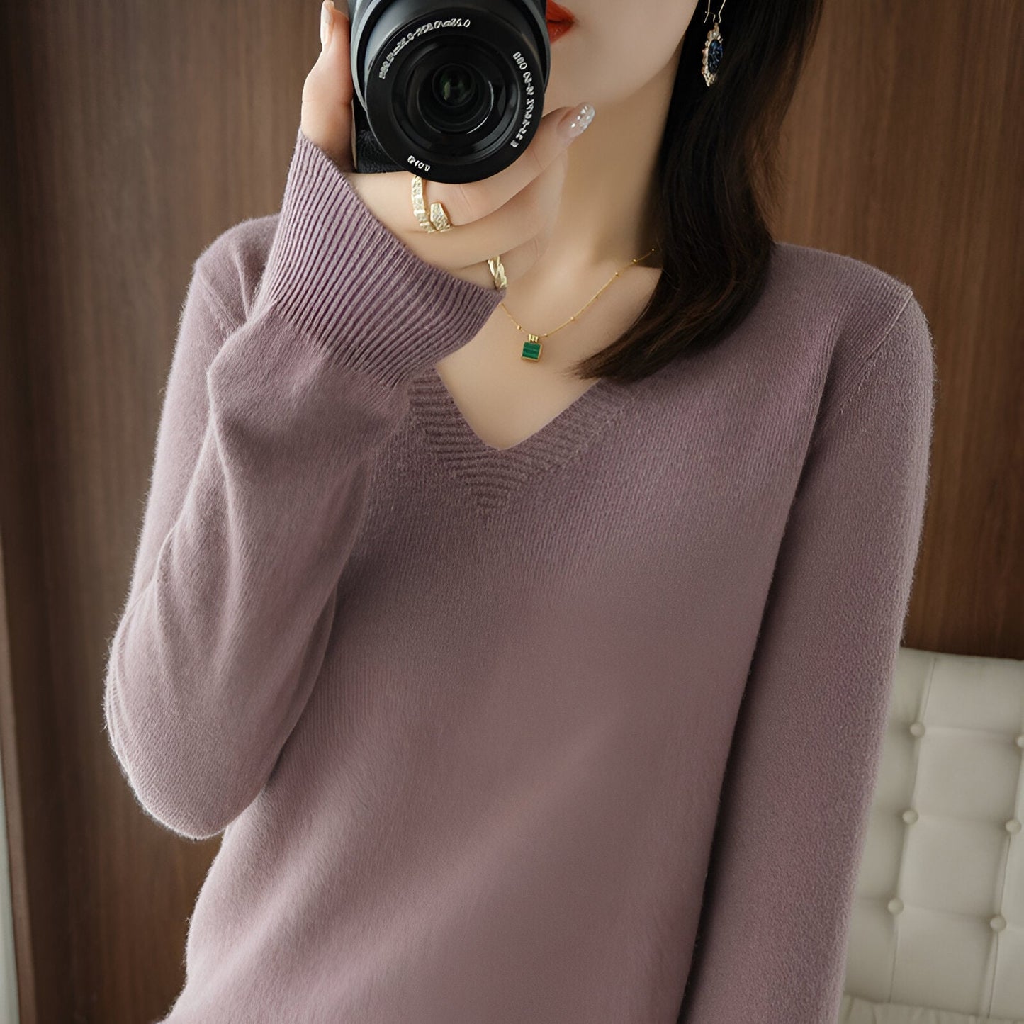 Ika | Gemütlicher V-Ausschnitt Strickpullover