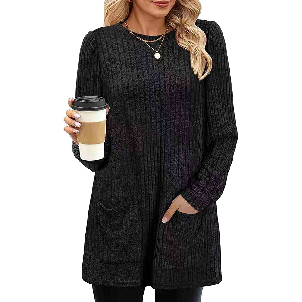 Bjarke | Herbst und Winter neue halblange Pullover Kleid Frau