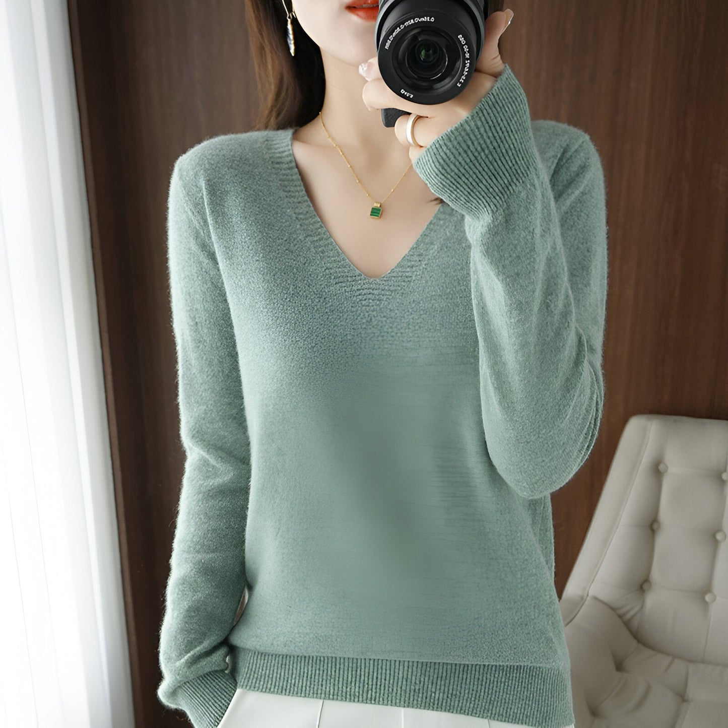 Ika | Gemütlicher V-Ausschnitt Strickpullover