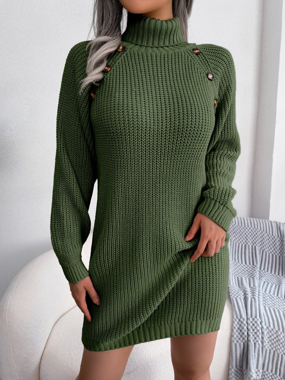 Mina | Strickpulloverkleid Gemütliches langes Strickkleid mit Knöpfen für Damen
