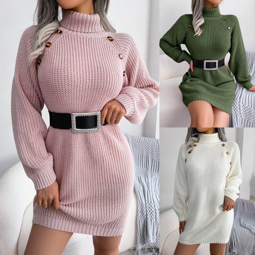 Mina | Strickpulloverkleid Gemütliches langes Strickkleid mit Knöpfen für Damen