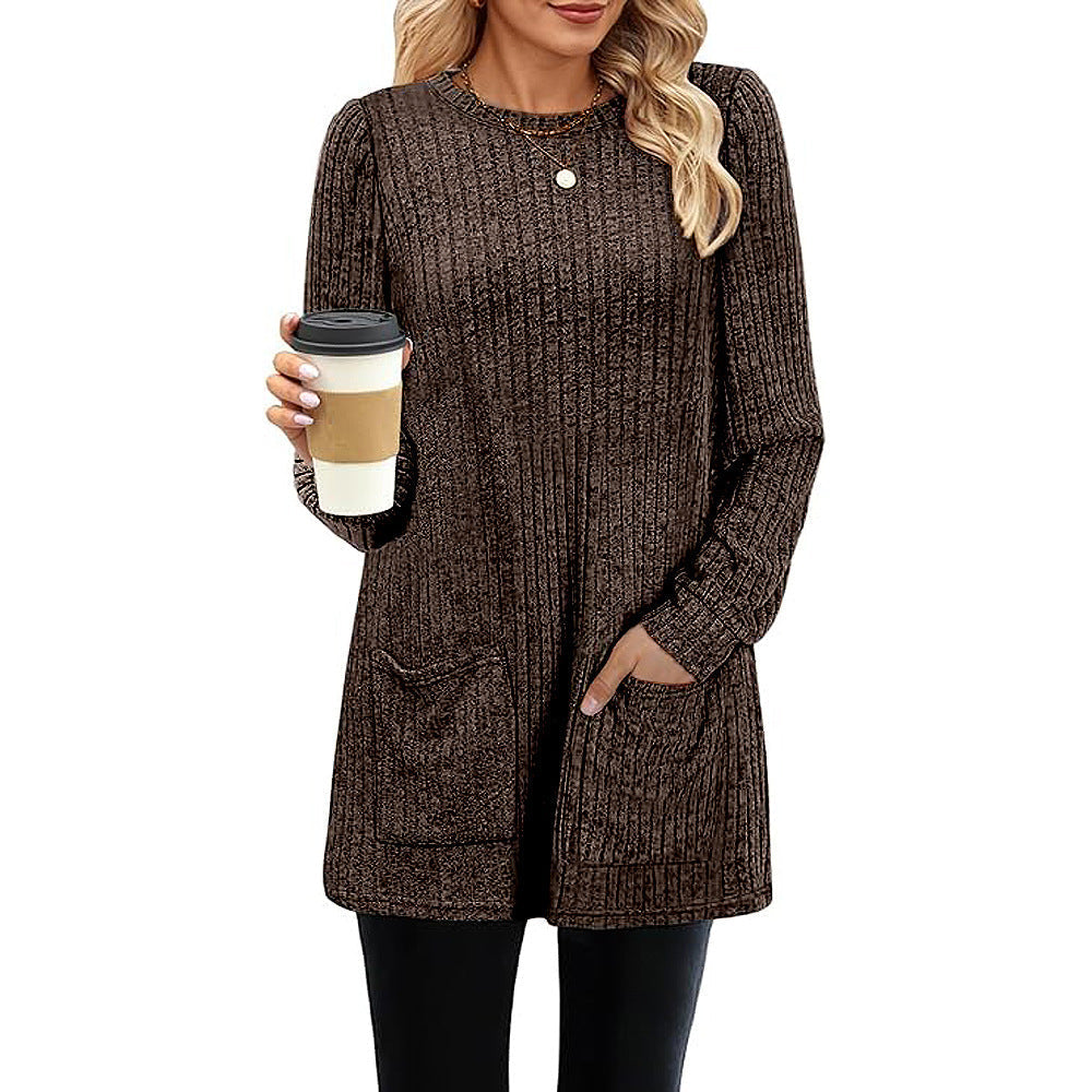 Bjarke | Herbst und Winter neue halblange Pullover Kleid Frau