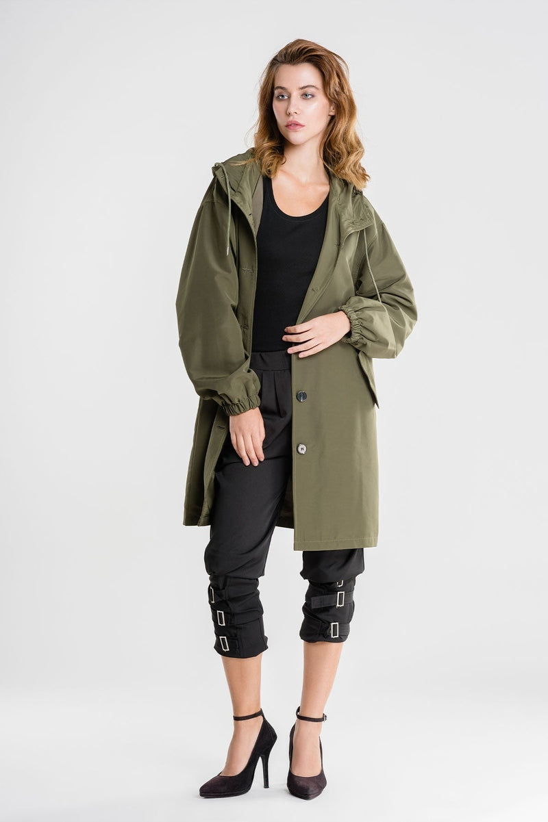 Theresa - Langer Damen Regenmantel mit Kapuze