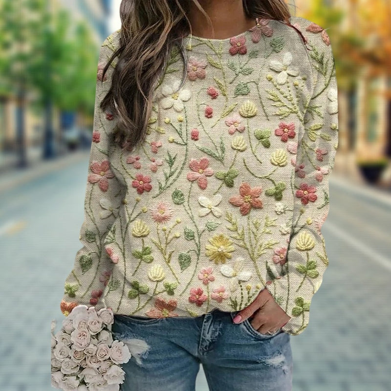 Marlena - Damenpullover mit floraler Stickerei
