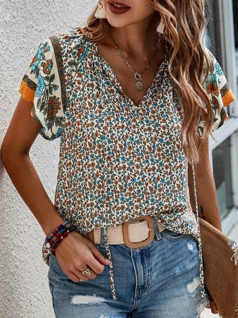 Saskia – Lässige Damenbluse mit Boho-Muster
