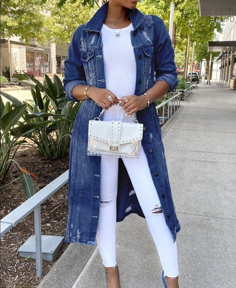 Livia - Lange Damen Jeansjacke