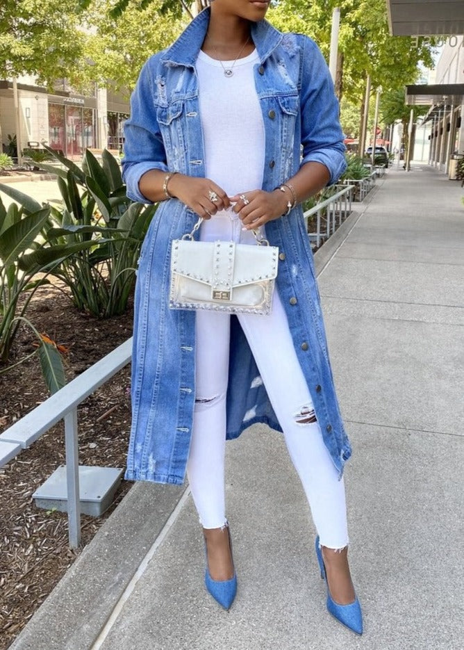 Livia - Lange Damen Jeansjacke