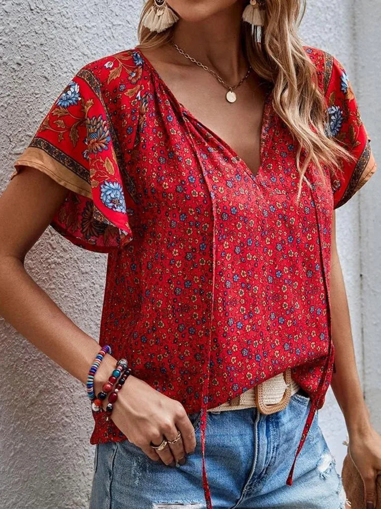 Saskia – Lässige Damenbluse mit Boho-Muster