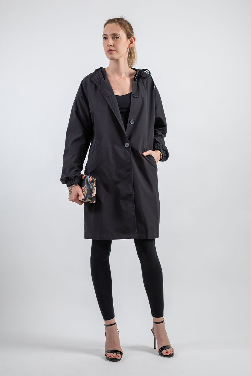 Theresa - Langer Damen Regenmantel mit Kapuze