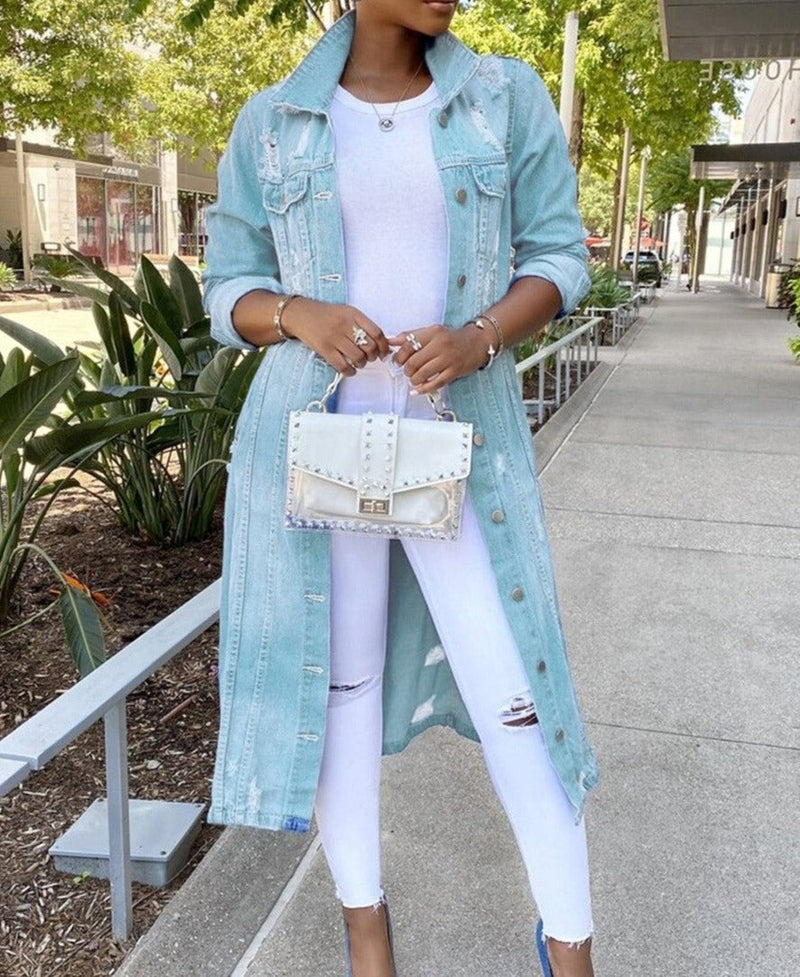 Livia - Lange Damen Jeansjacke