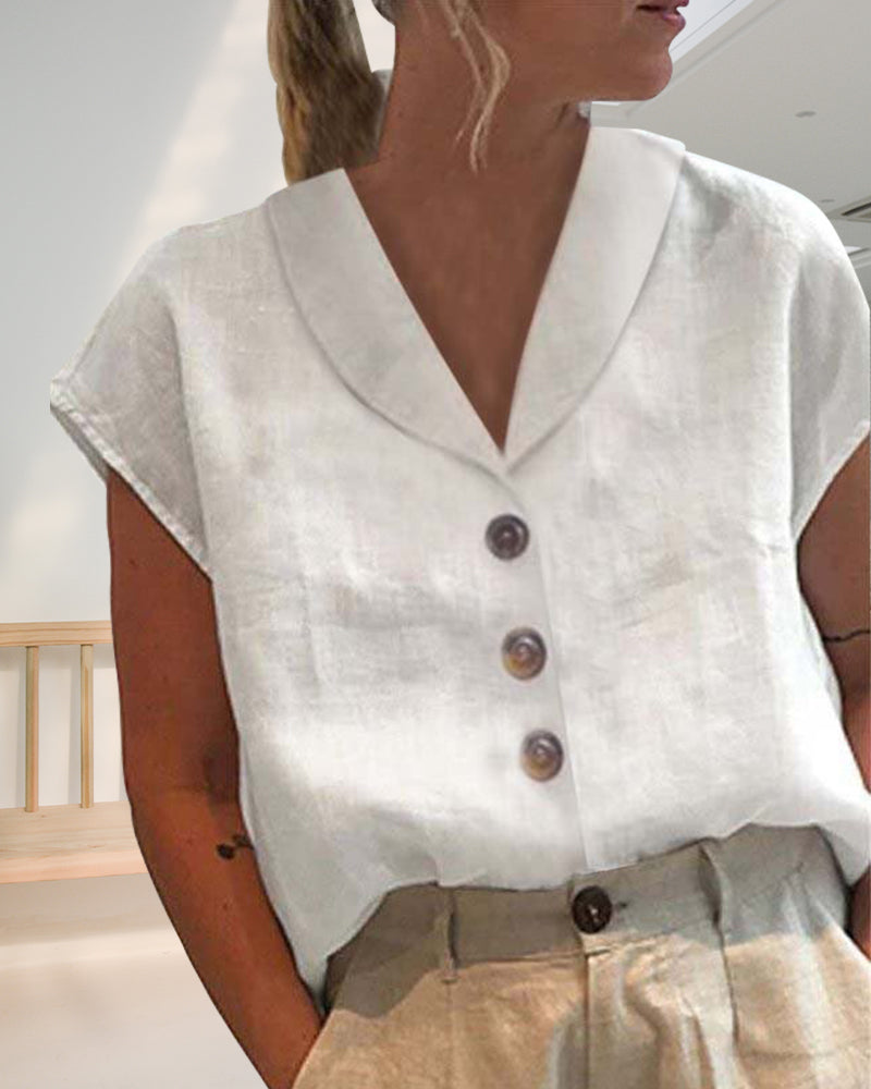 Lena - Stilvolles Kurzärmeliges Top mit Knopfdetails