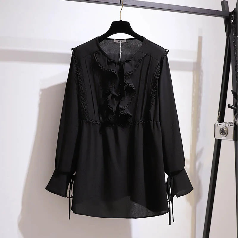 Fudus | 5-9xl Bluse Mode Designer Chiffon Langarm Oberteile