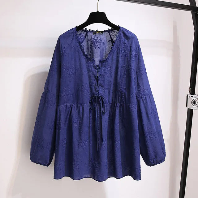 Fudus | 5-9xl Mode Designer Blumen Gestickte Bluse Langarmoberteile