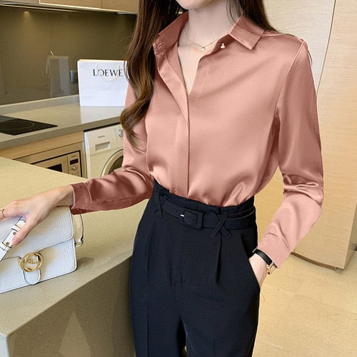 Fudus | Bluse Mode Designer Büro Satin Langarm Oberteile