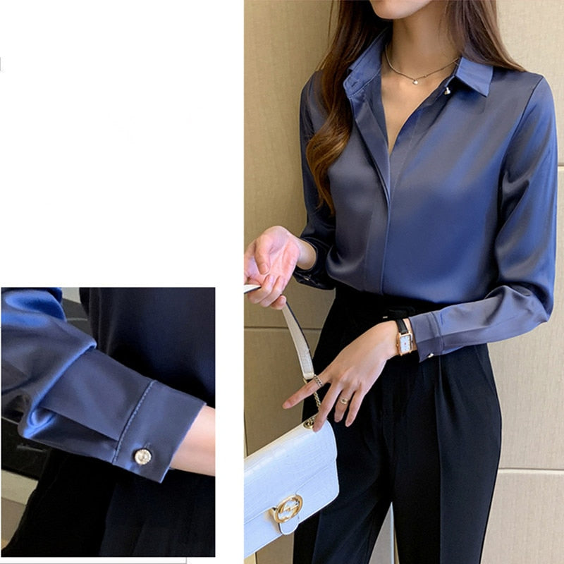 Fudus | Bluse Mode Designer Büro Satin Langarm Oberteile