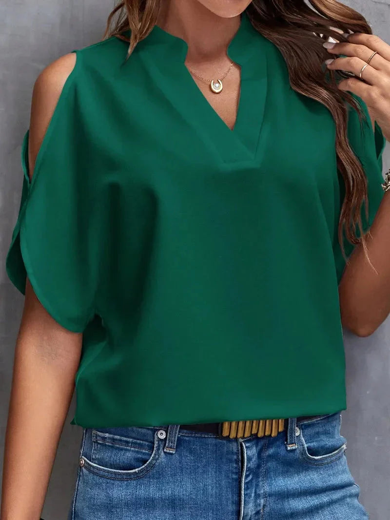 Fudus | Cold Shoulder V Neck Bluse Mode Designer Tops T-shirts