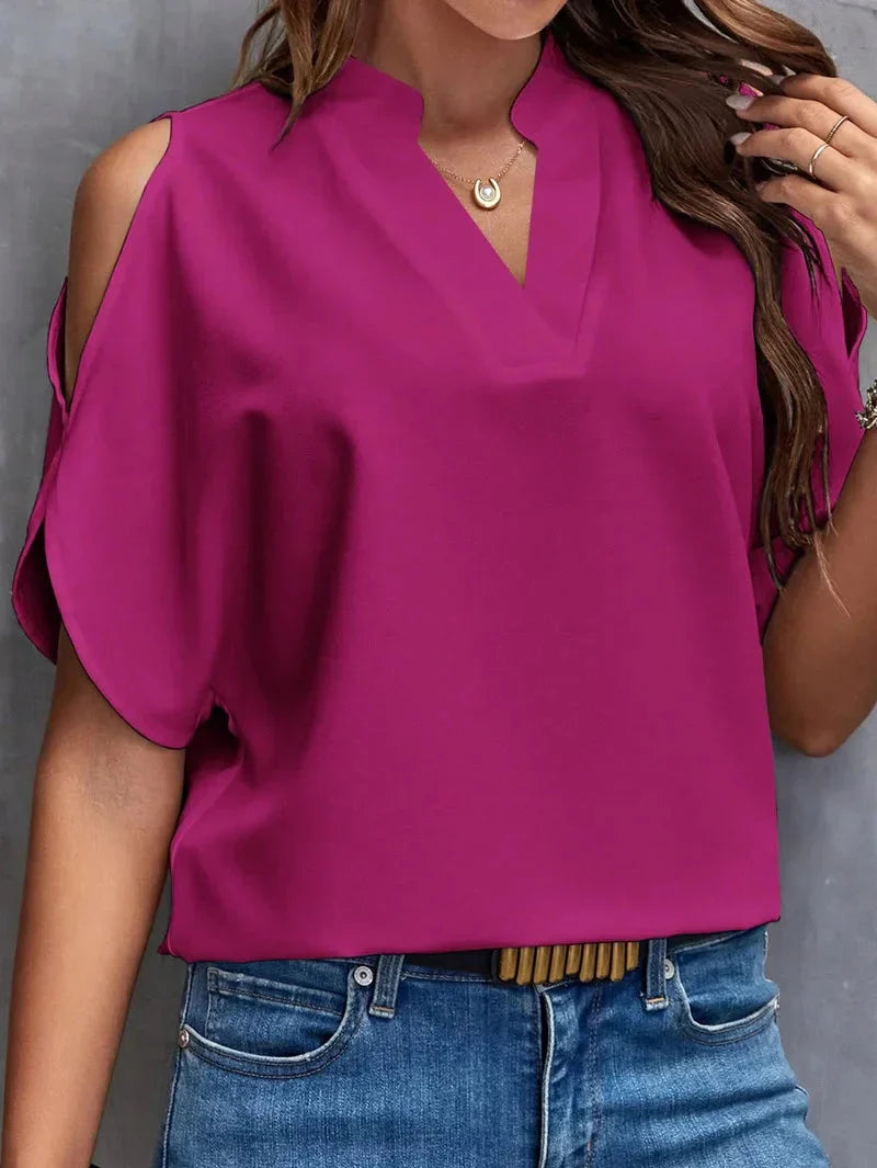 Fudus | Cold Shoulder V Neck Bluse Mode Designer Tops T-shirts