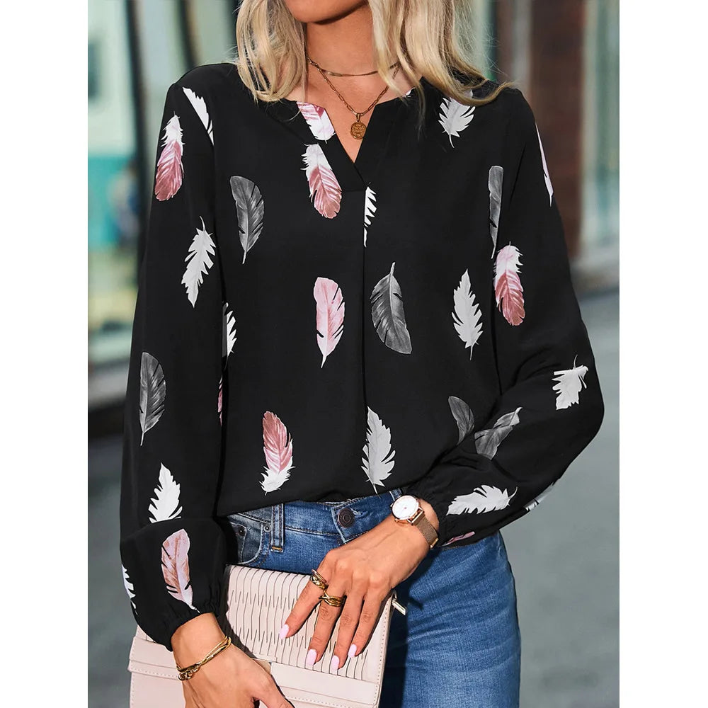 Fudus | Kragen Designer Mode Chiffon Langarm Tops