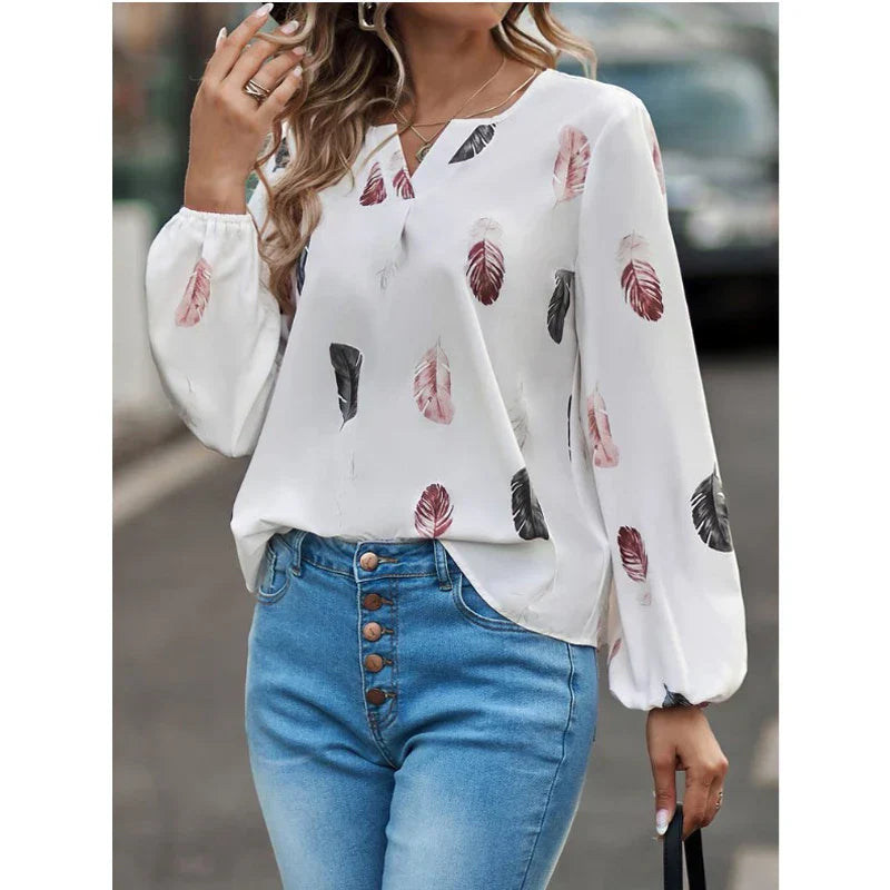Fudus | Kragen Designer Mode Chiffon Langarm Tops