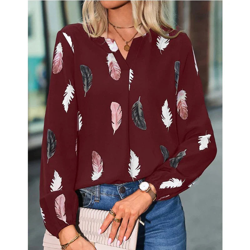 Fudus | Kragen Designer Mode Chiffon Langarm Tops