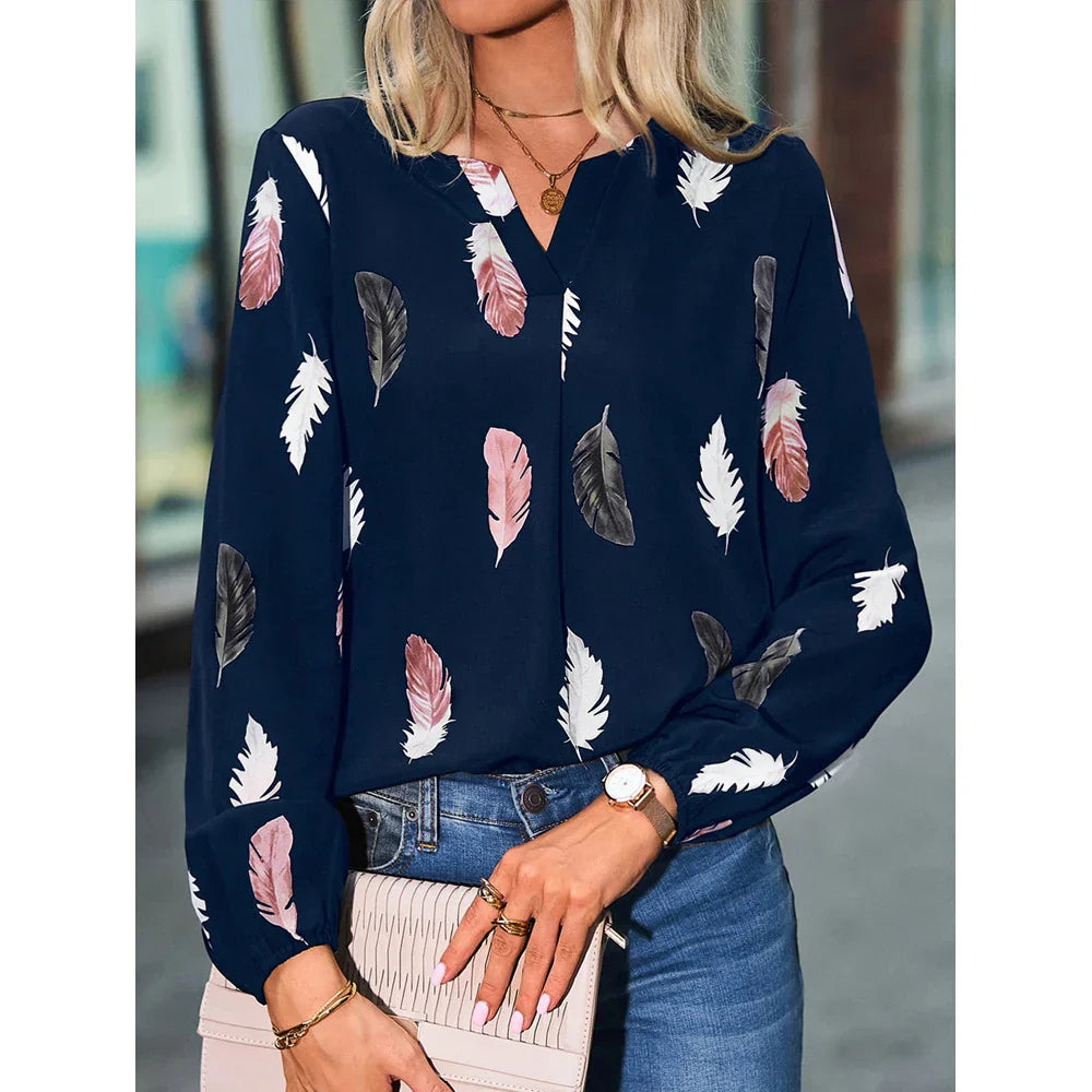 Fudus | Kragen Designer Mode Chiffon Langarm Tops