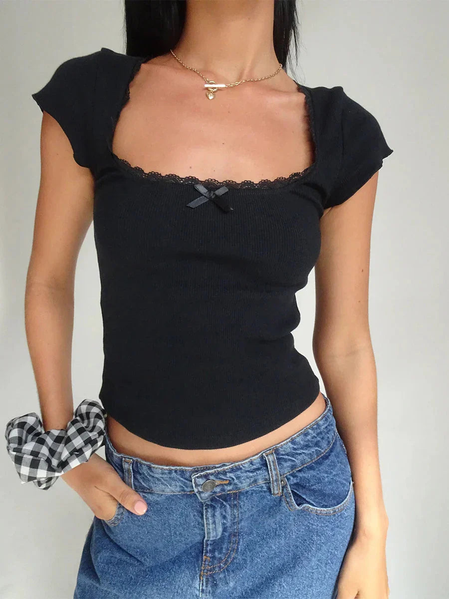 Fudus | Spitze Kroquette Bluse Tops Mode Designer T-shirts