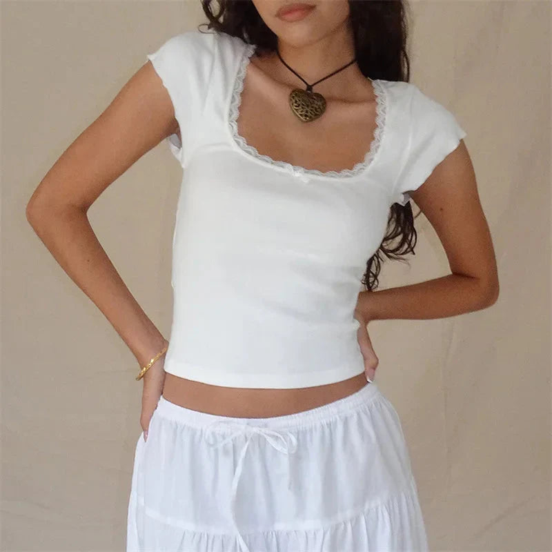 Fudus | Spitze Kroquette Bluse Tops Mode Designer T-shirts