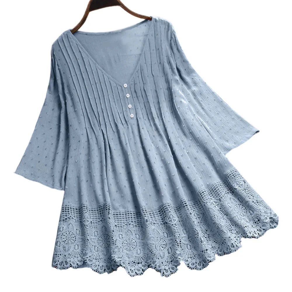 Fudus | Spitzenbesatz Bluse 5xl V-ausschnitt Mode Designer T-shirts