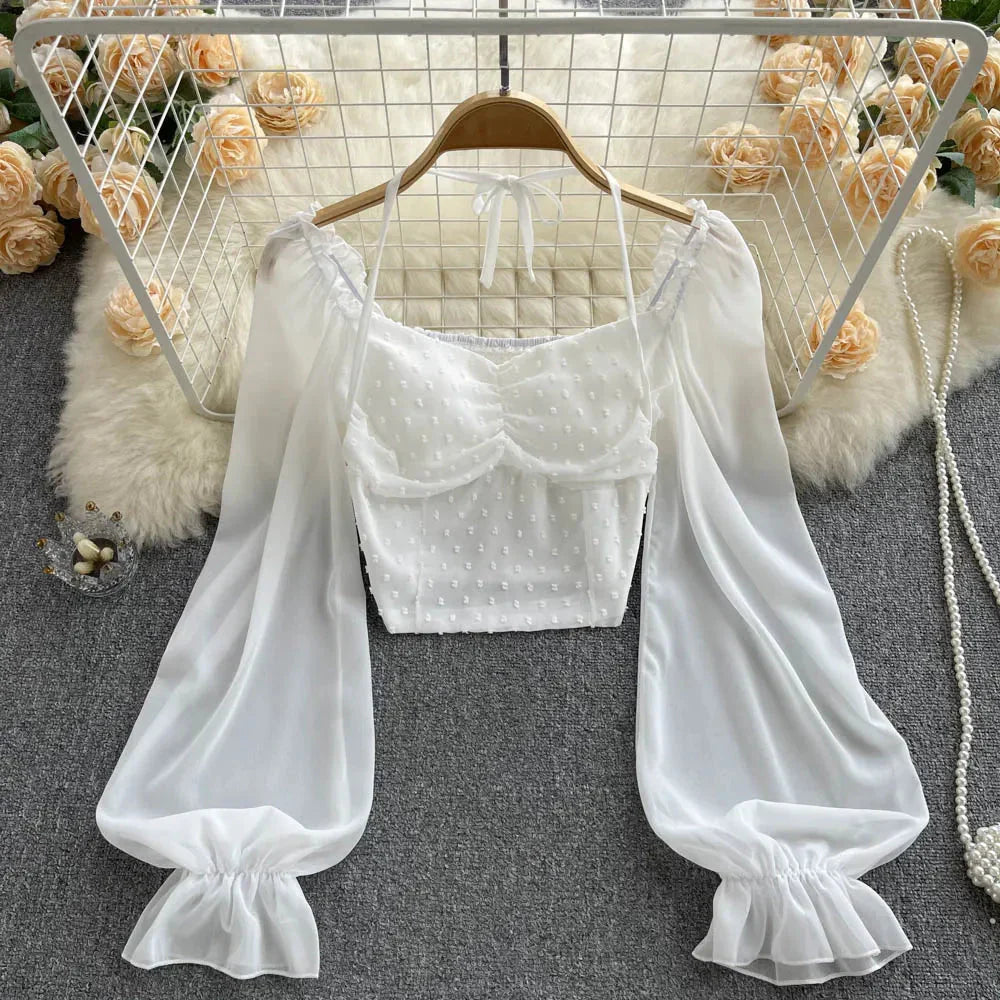 Fudus | Lantern Ärmel Schulterfrei Mode Designer Langarm Tops