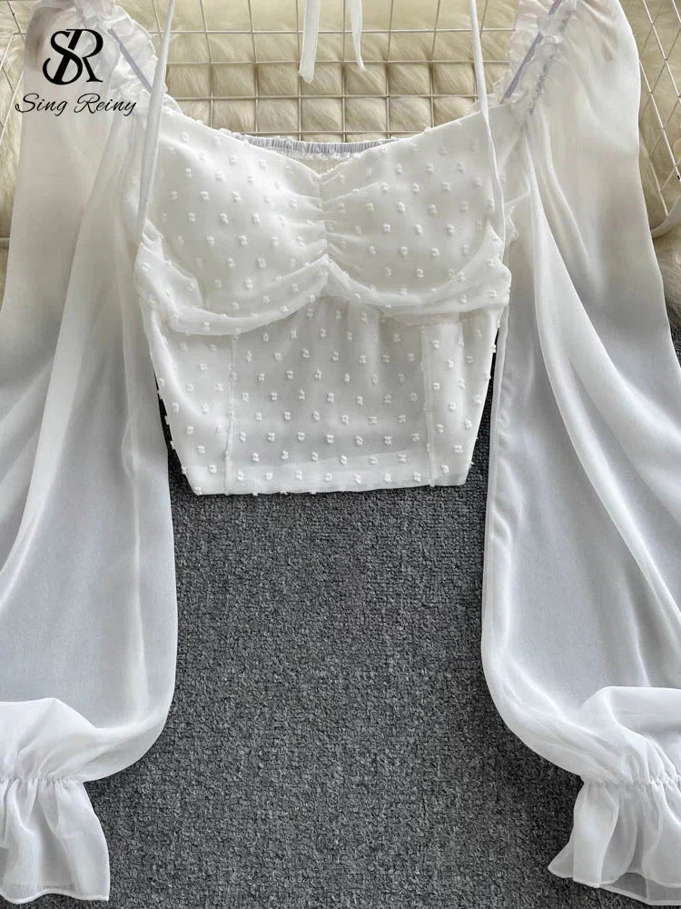 Fudus | Lantern Ärmel Schulterfrei Mode Designer Langarm Tops