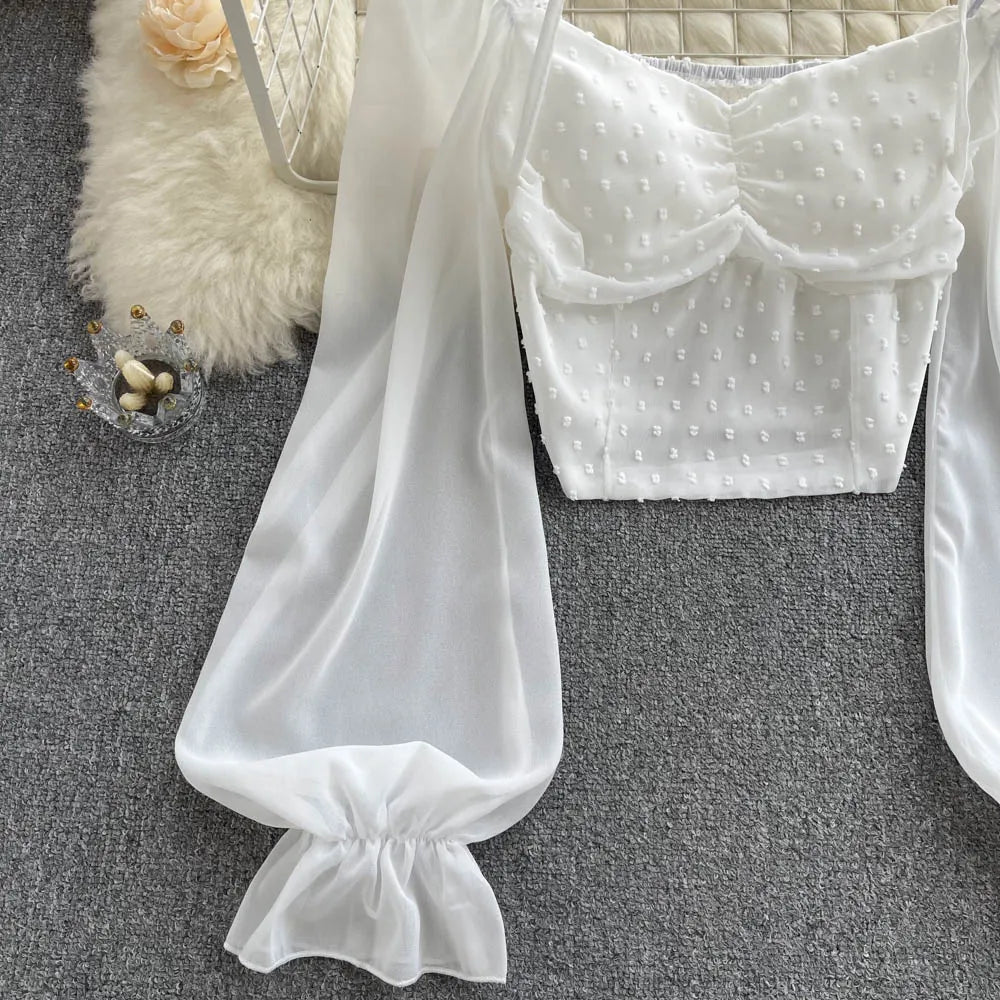 Fudus | Lantern Ärmel Schulterfrei Mode Designer Langarm Tops