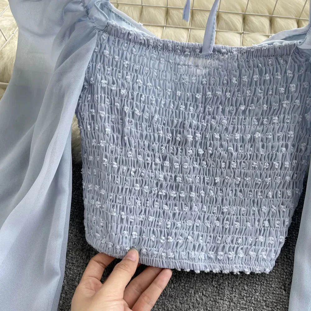 Fudus | Lantern Ärmel Schulterfrei Mode Designer Langarm Tops