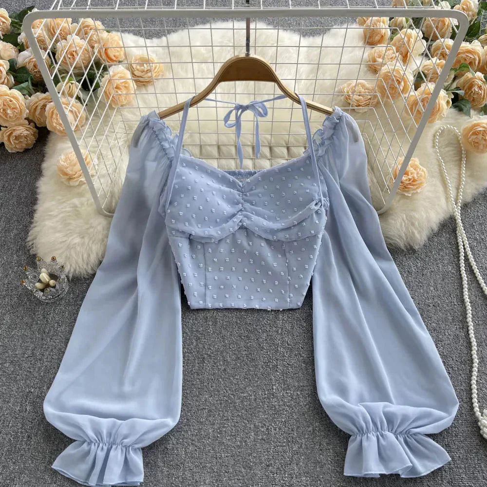 Fudus | Lantern Ärmel Schulterfrei Mode Designer Langarm Tops