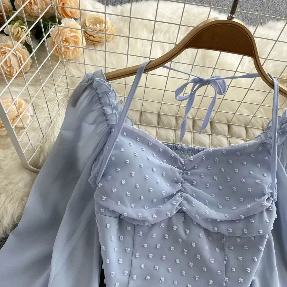 Fudus | Lantern Ärmel Schulterfrei Mode Designer Langarm Tops