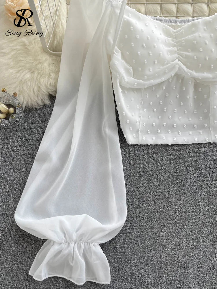 Fudus | Lantern Ärmel Schulterfrei Mode Designer Langarm Tops
