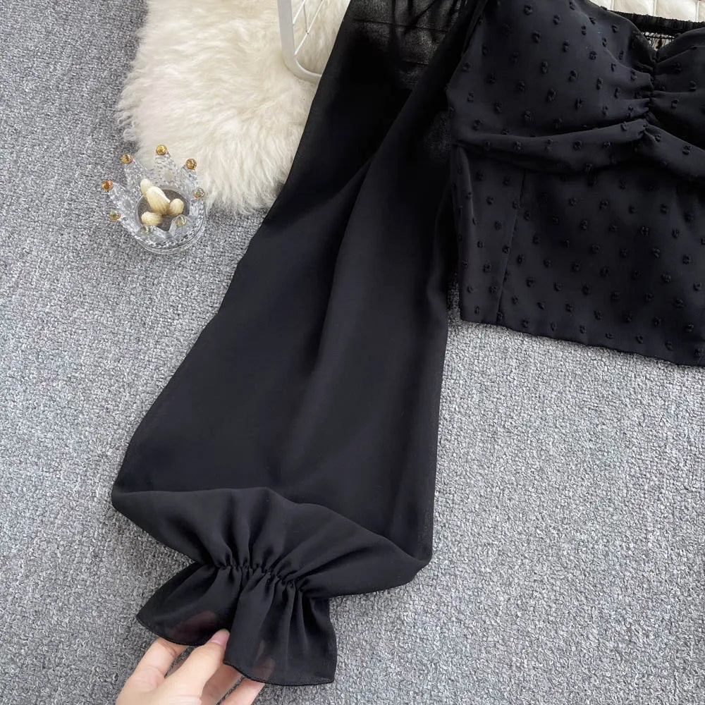 Fudus | Lantern Ärmel Schulterfrei Mode Designer Langarm Tops