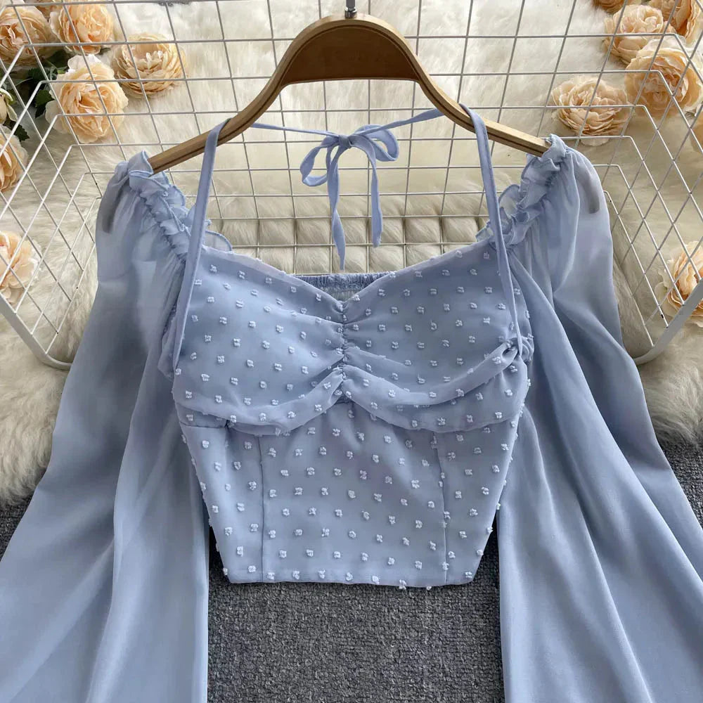 Fudus | Lantern Ärmel Schulterfrei Mode Designer Langarm Tops