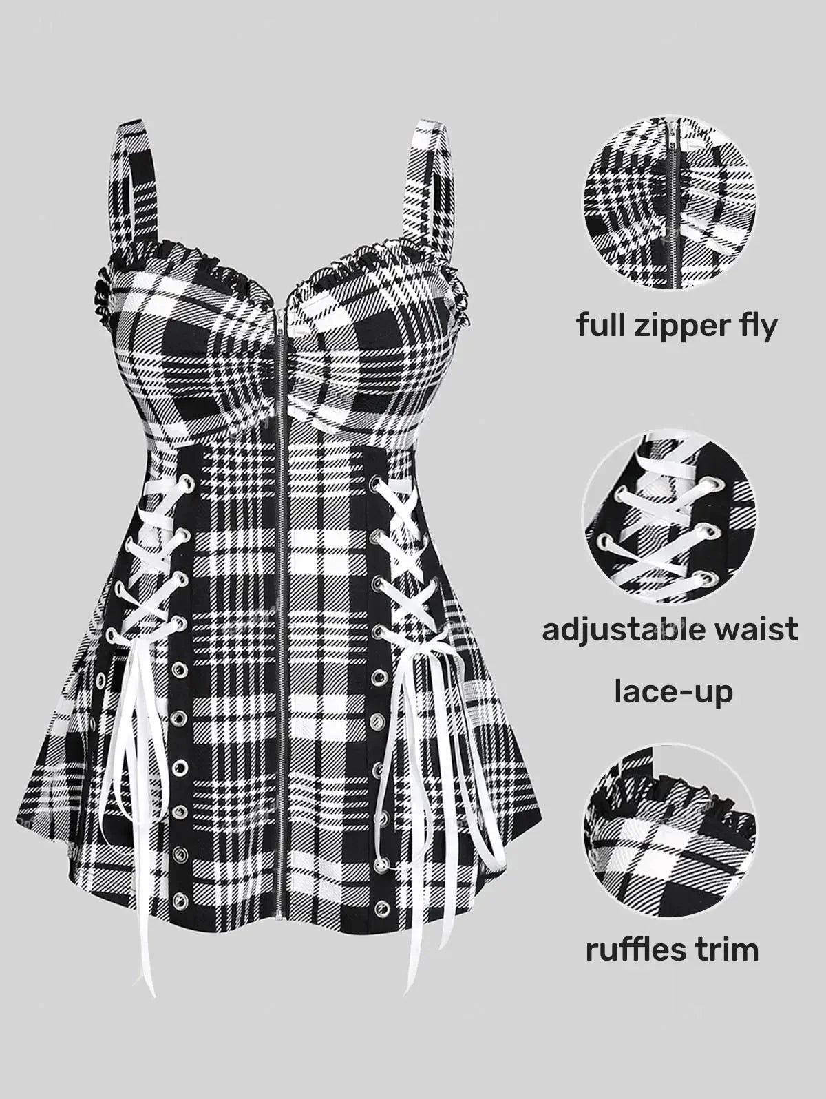 Fudus | Karo Rüschen Mode Designer Schnürtops