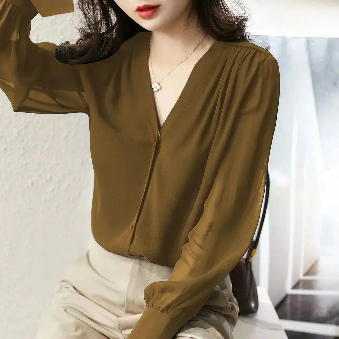 Fudus | Puff Ärmel Chiffon Bluse Mode Designer Langarm Oberteile