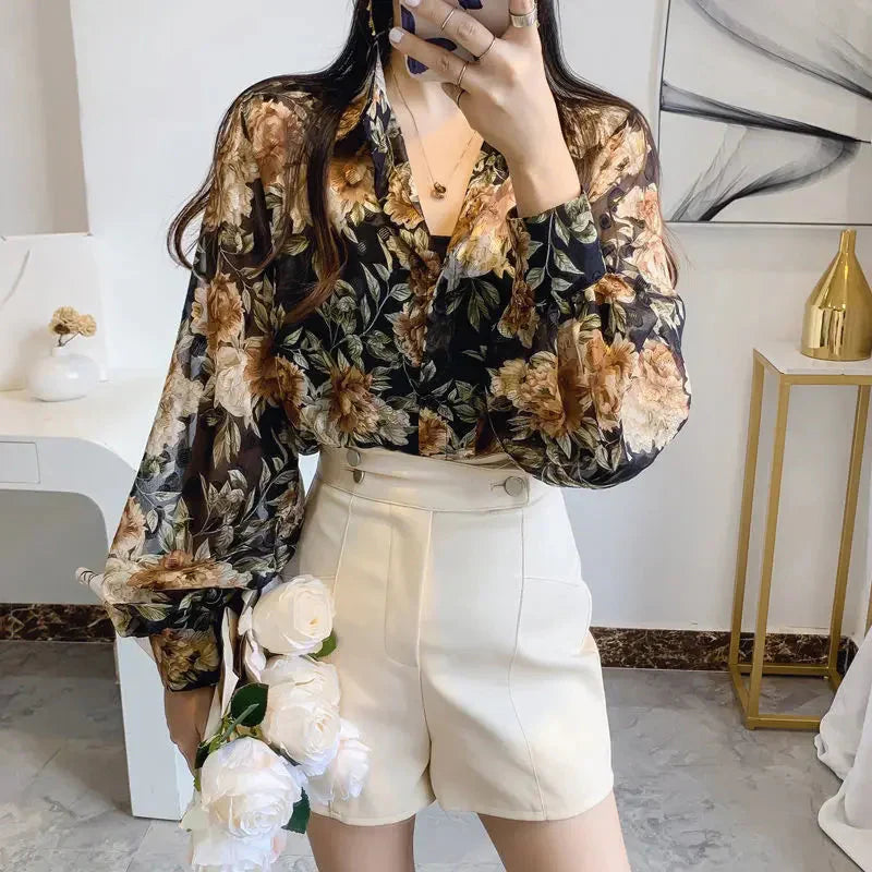 Fudus | Puff Ärmel Chiffon Bluse Mode Designer Langarm Oberteile