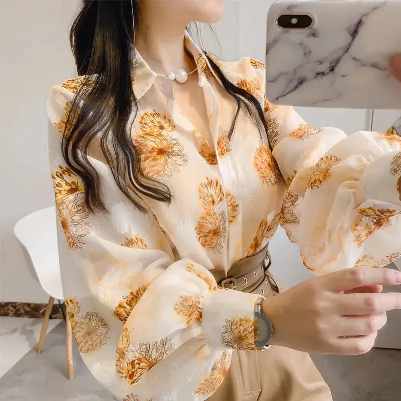 Fudus | Puff Ärmel Chiffon Bluse Mode Designer Langarm Oberteile